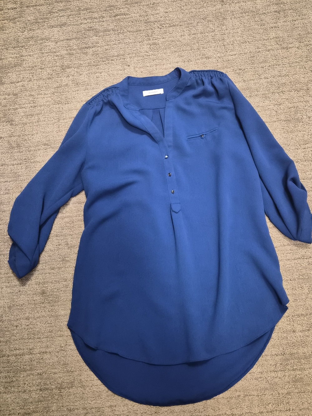 mandee Split V-Neck 3/4 Sleeve Blouse in Royal Blue - Picture 2 of 5